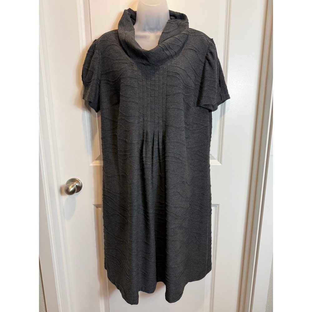 CJ Banks Womens Dress 16W Charcoal Gray Cowl Neck Pintuck Textured Workwear Chic